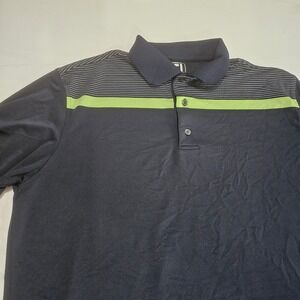 FootJoy Mens XL Athletic Fit Golf Polo Navy Blue Lime Green Stripe Performance